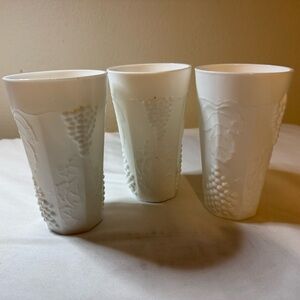 White Embossed Grape Milk Glass Tumblers - Set of 3